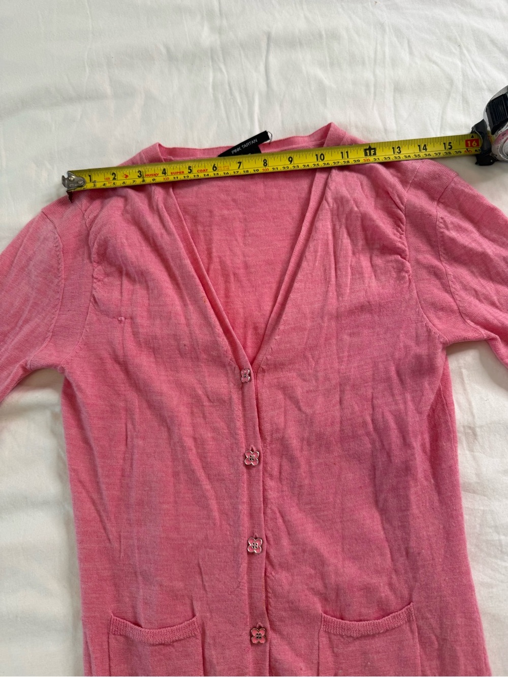 Pink Tartan 100% Merino Wool Bubblegum Pink Floral Button Cardigan XS - Picture 13 of 13